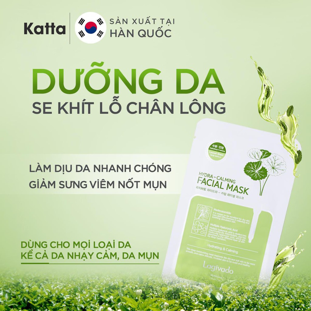 Mặt nạ dưỡng ẩm trắng da giúp kiềm dầu và mụn Hydra Calming Facial Mask 1 miếng (23g) - Katta