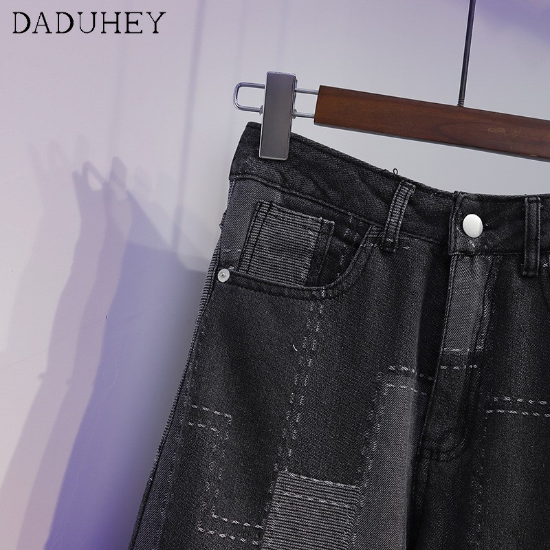 Daduhey Quần jeans nữ lưng cao ống đứng thời trang 2021