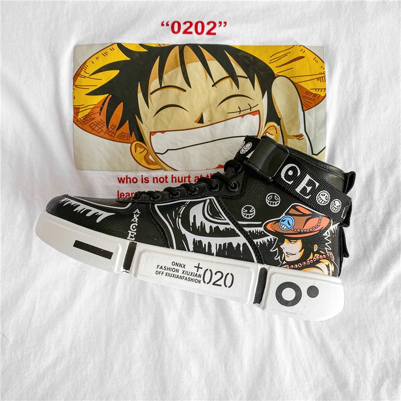 Giày sneaker cổ cao in hình hoạt hình One Piece thời trang cho nam