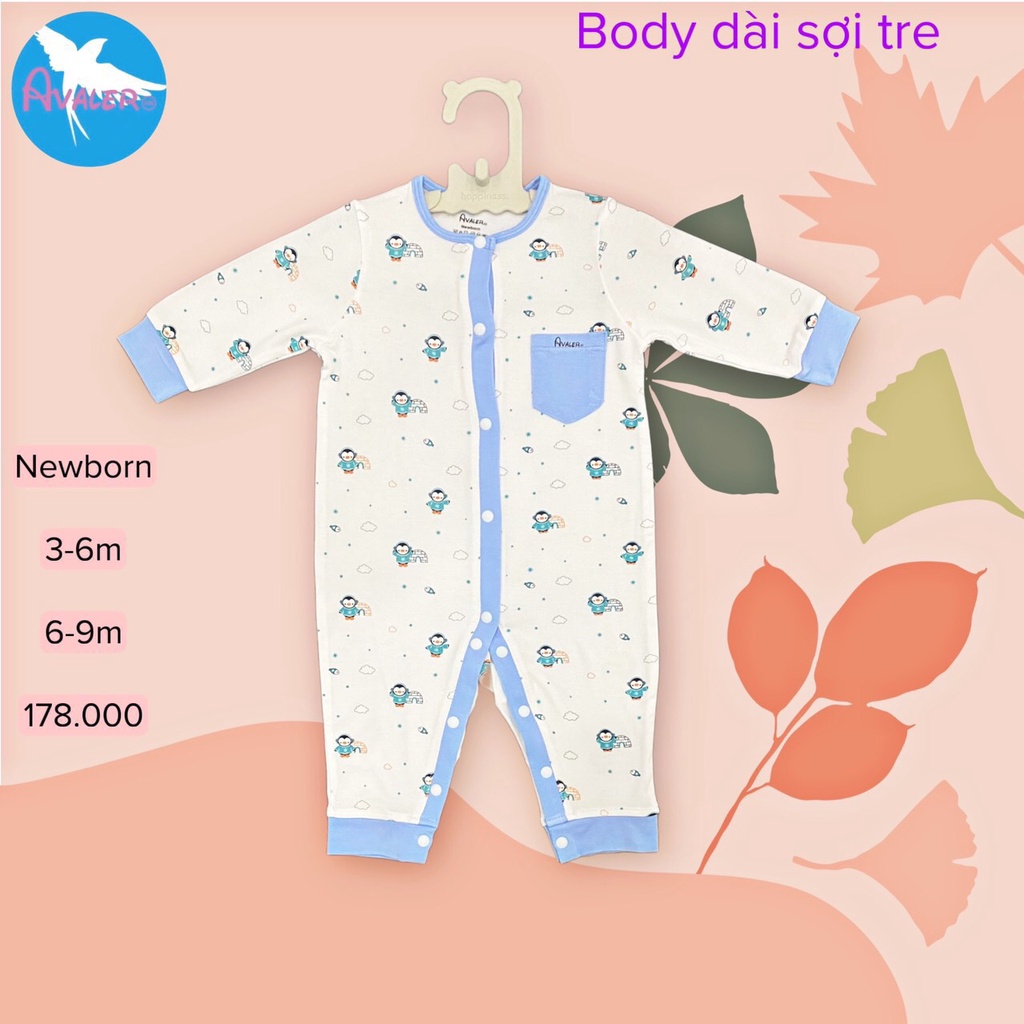 [CHÍNH HÃNG] Bộ Body trẻ em dài tay sợi tre cúc giữa họa tiết động vật đáng yêu Avaler