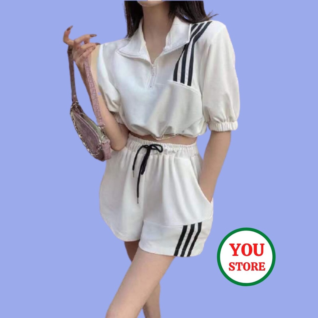 Set Đồ Nữ Bộ Đùi Áo Croptop 3 Sọc Chất Liệu Su Mịn Mã 192 You Store
