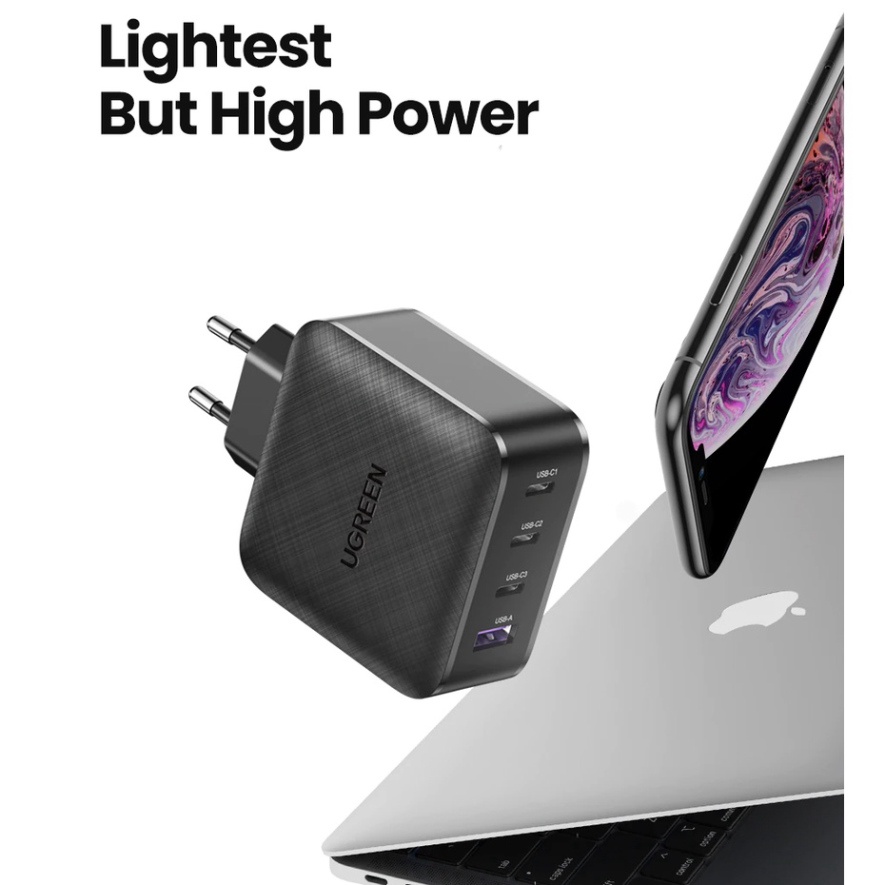 Củ Sạc Nhanh 65W 3 Cổng Type C GaN Quick Charge 4.0 3.0 Ugreen CD224 - BH 18T Chính Hãng