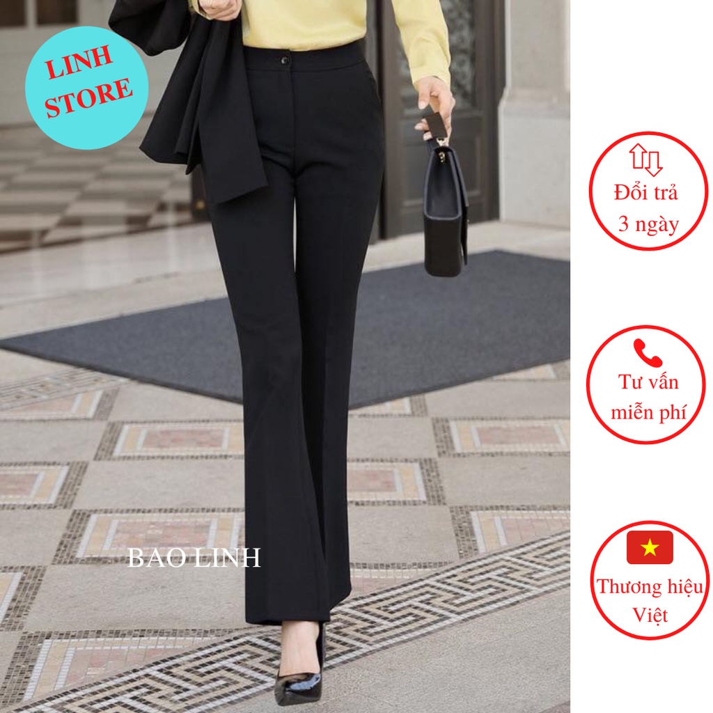 Quần Vải ống loe Linh Store Lưng Cao Công Sở Phối 1 Cúc Chất Liệu Tuyết Mưa  Cao Cấp Đứng Form Dễ Phối Đồ
