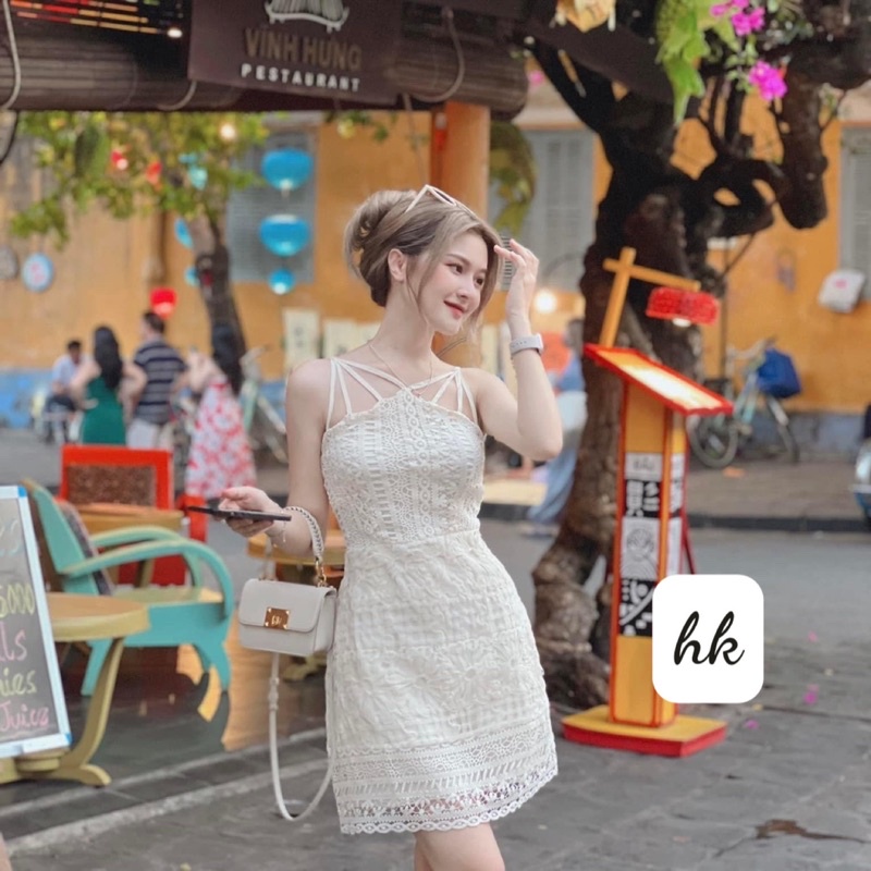 Váy ren hoa đan dây siêu xinh