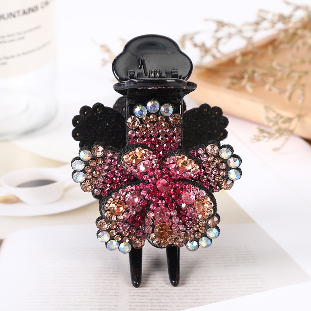 Haimeikang Kẹp tóc kiểu cổ điển đôi hoa Rhinestone Kẹp tóc đuôi ngựa