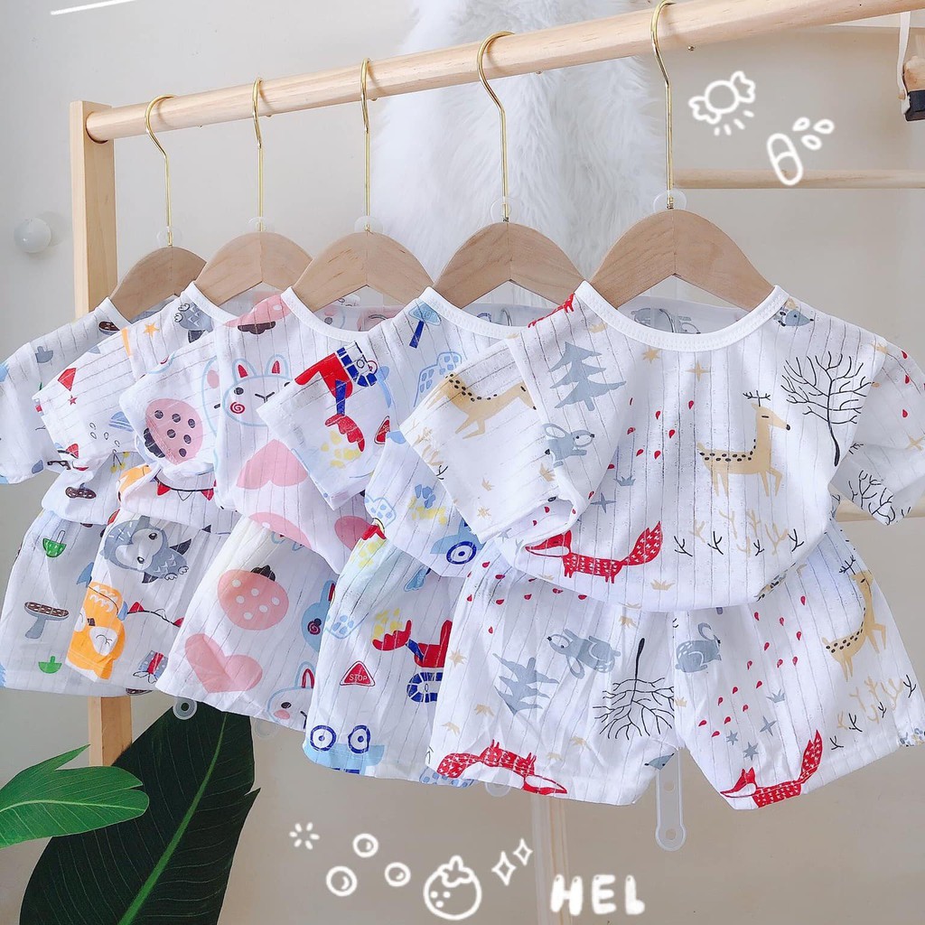 Bộ quần áo trẻ em cotton giấy - Bộ đồ cotton cho bé trai và bé gái (HN 240)