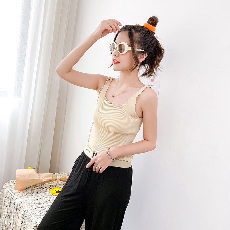 Áo Croptop Sát Nách Viền Gợn Sóng Quyến Rũ Cho Nữ