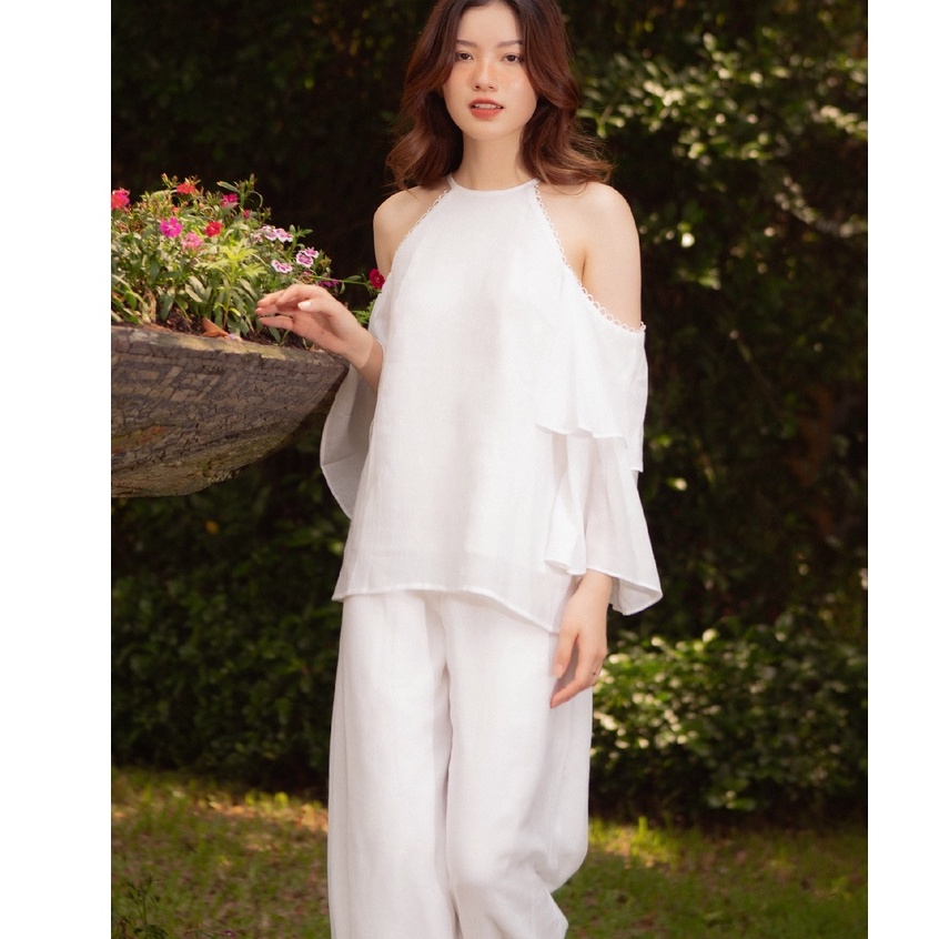 [NEW] Vella Fashion - Set Summer Beachwear gồm áo cổ yếm phối tay bèo kèm quần dài nữ VB22025
