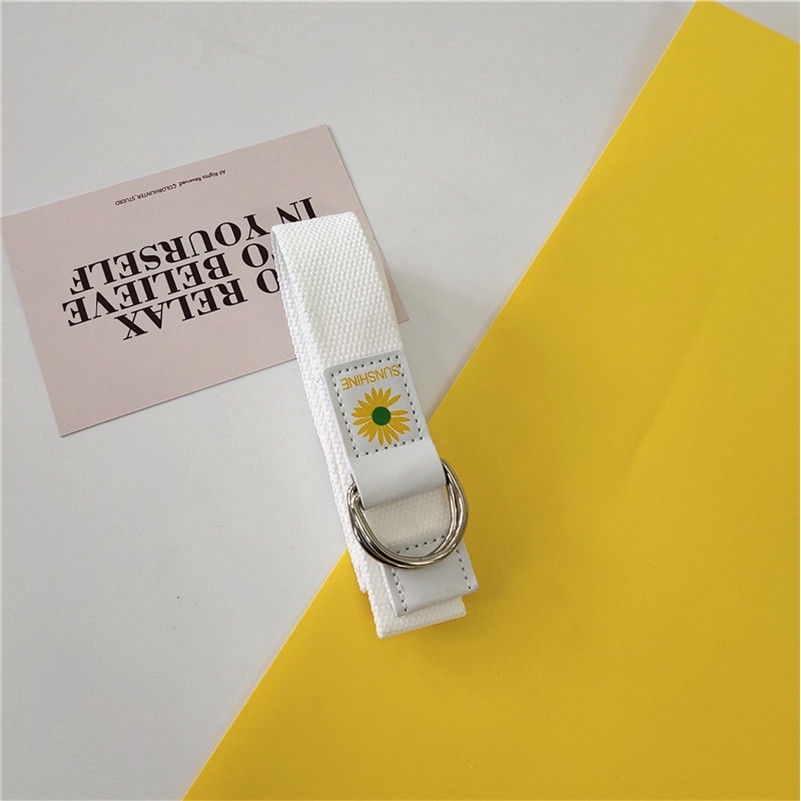 Dây thắt lưng vải canvas in họa tiết hoa cúc xinh xắn
