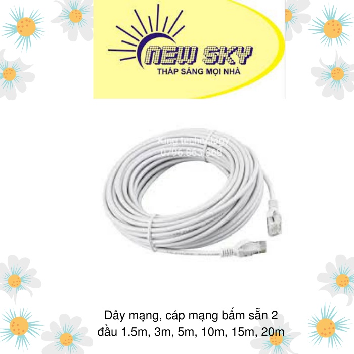 Dây mạng, cáp mạng bấm sẵn 2 đầu 1.5m, 3m, 5m, 10m, 15m, 20m (màu trắng)