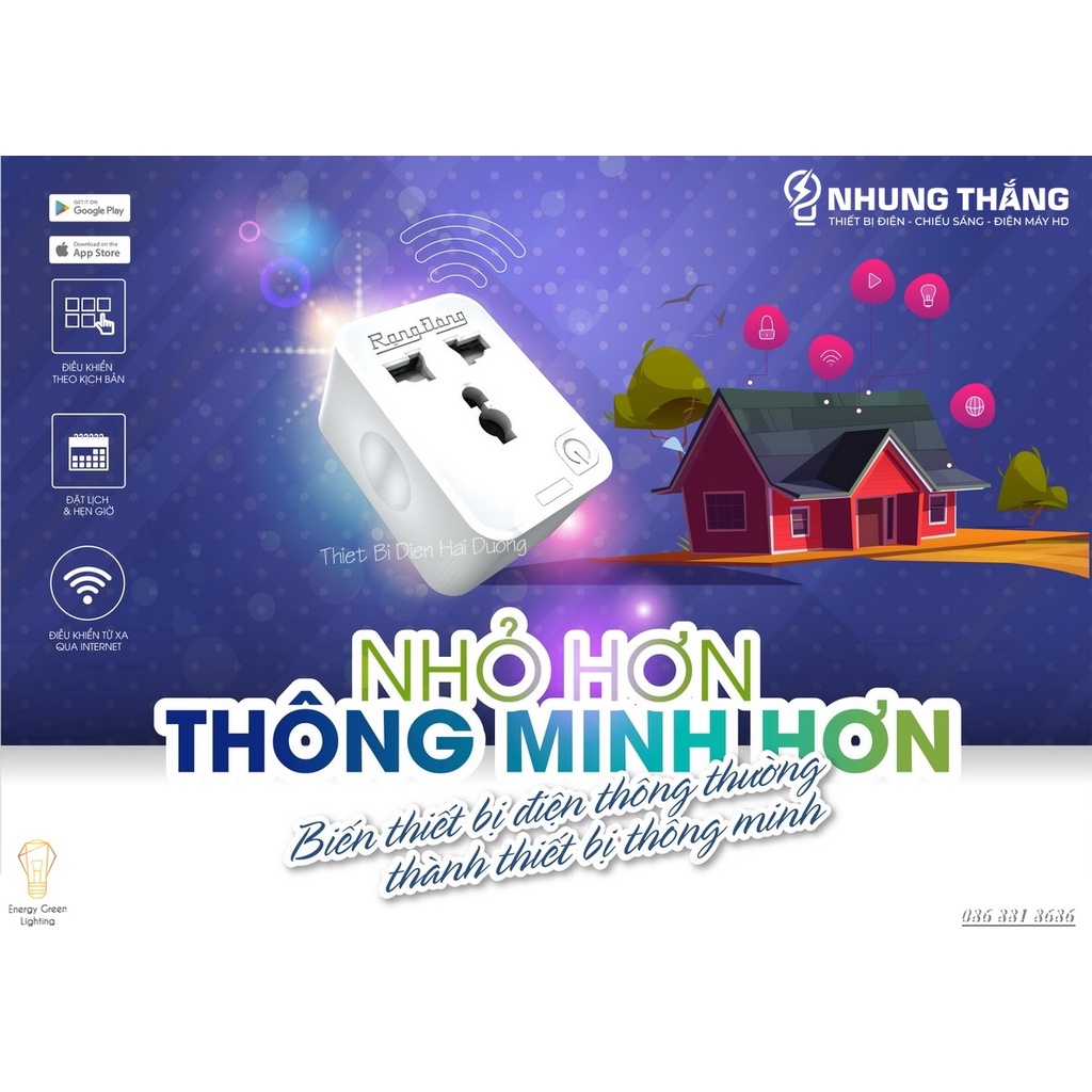 Ổ Cắm Thông Minh OC.01.WF 16A - Ổ Cắm Wifi Rạng Đông 3000W - Chức Năng Hẹn Giờ, Điều Khiển Từ Xa - Bảo Hành 2 Năm