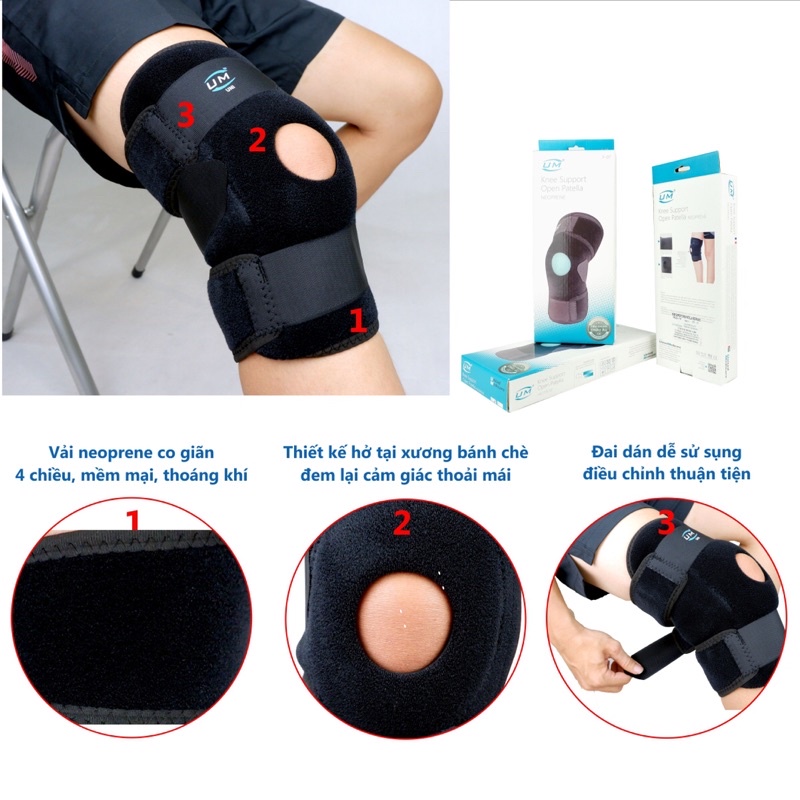 Đai Bó gối đai dán không nẹp drytex UM (F08) Đai bó hỗ trợ khớp đầu gối co dãn đai thun đầu gối UM F08
