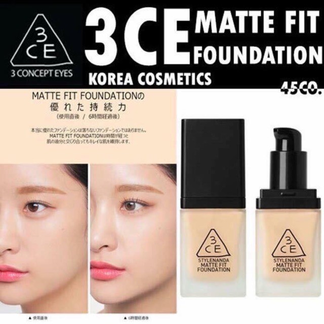 KEM NỀN 3CE STYLENANDA MATTE FIT FOUNDATION che phủ cực tốt thẩm thấu vào da nhanh