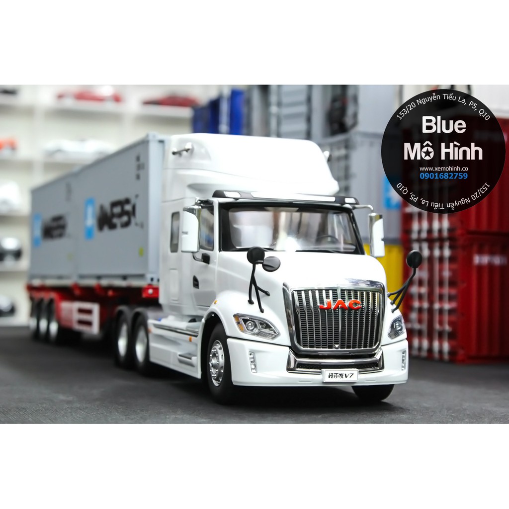 Blue mô hình | Xe mô hình container xe đầu kéo JAC Truck 1:24