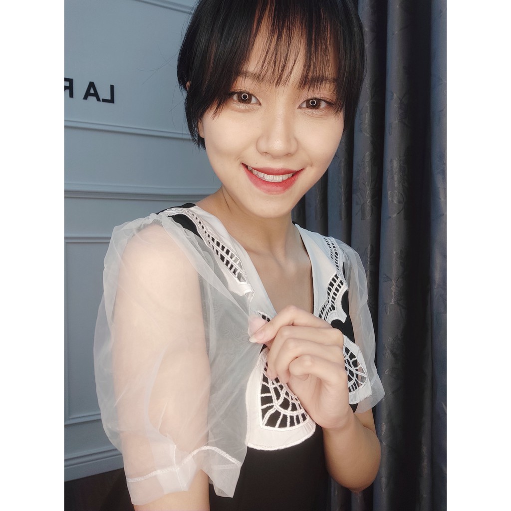 Đầm Suông đen CHE BỤNG Cổ Ren thêu Bướm Tay bồng Dáng Chữ A | BigBuy360 - bigbuy360.vn