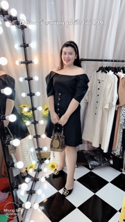 Bigsize Đầm cổ vuông phối túi D97
