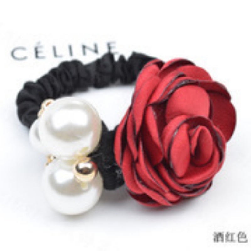 Dây cột tóc thiết kế co giãn đính hoa hồng ngọc trai thời trang