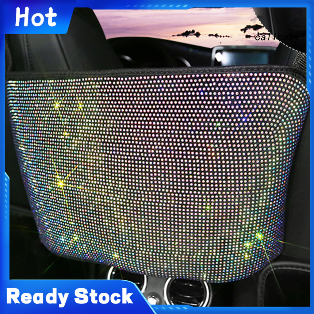CL-Seat Back Organizer Luxurious Rhinestone Flannel Backseat Holding Container for Handbag