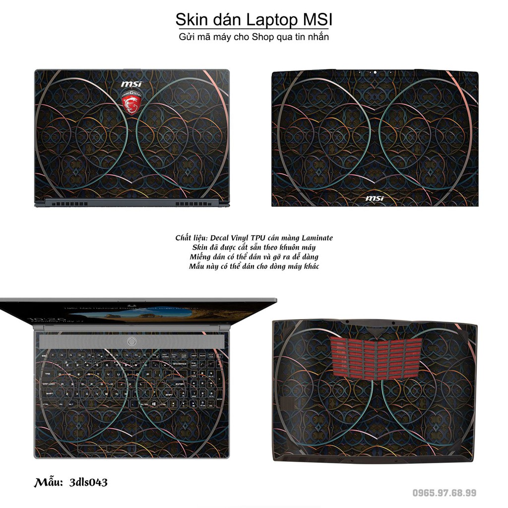 Skin dán Laptop MSI in hình 3D họa tiết (inbox mã máy cho Shop)