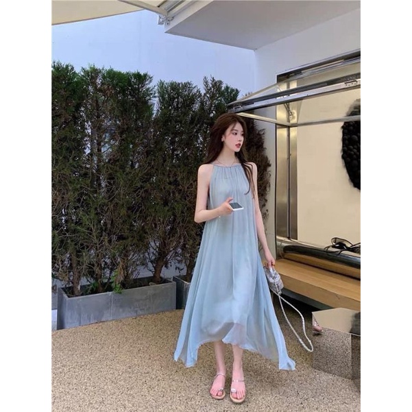 Váy maxi.Đầm yếm tơ  thời trang