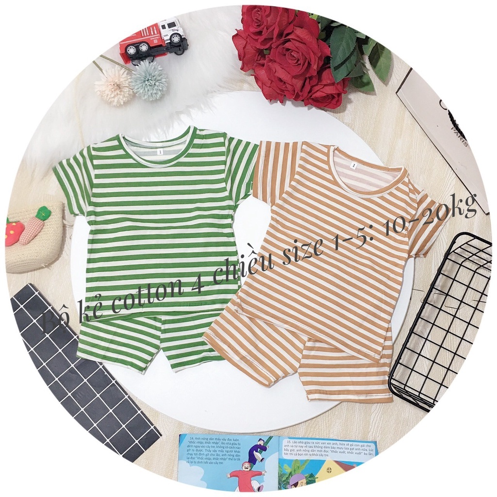 Bộ kẻ sọc cotton cho bé trai, bé gái từ 8-18kg // Quần áo trẻ em giá rẻ