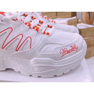 Giày Sneaker Nữ Hàn Quốc  Trắng Vạch đỏ