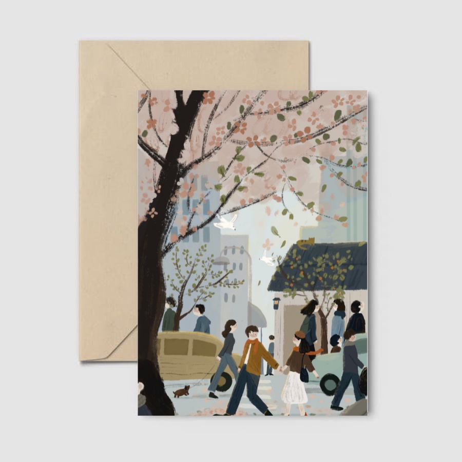 Thiệp valentine gập 4 mặt - Walking - Hẹn hò đi dạo