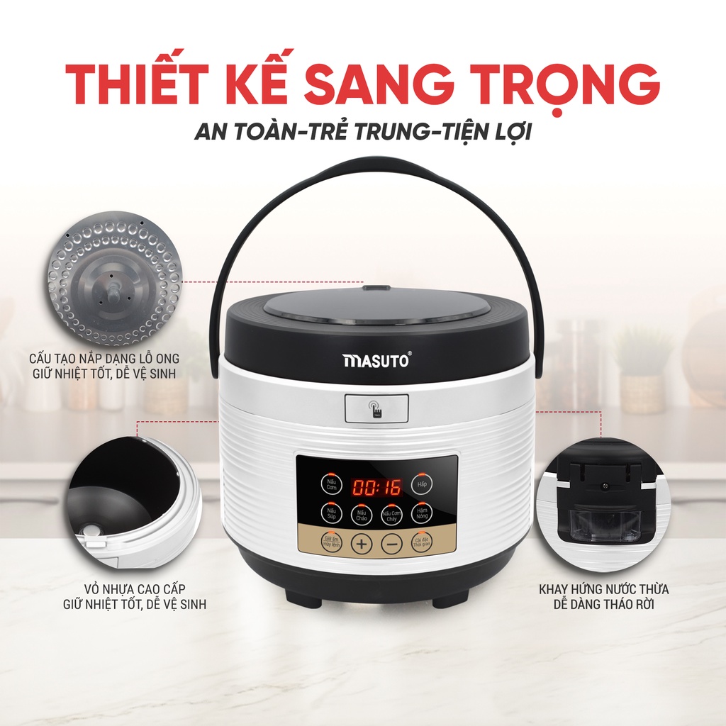 Nồi cơm điện tử lòng niêu Masuto 1,8L nấu ngon vị truyền thống có thể nấu cơm cháy
