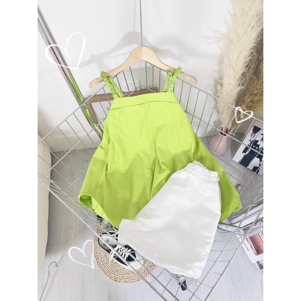 Sét áo 2 dây xòe chữ A kèm quần short trắng chất thô mềm về màu cốm, đỏ phong cách ulzzang hàn quốc