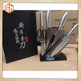 Bộ dao nhật inox 6 món nhà bếp cao cấp kèm khay đựng- cao cấp sang trọng
