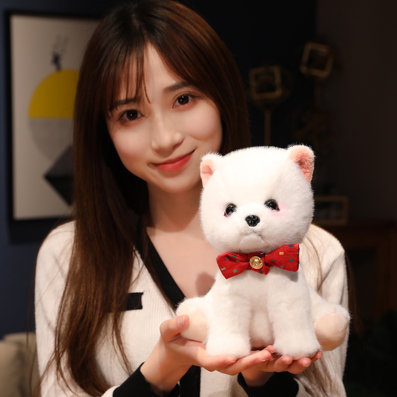 Pomeranian Puppy Doll Đồ chơi sang trọng Mô phỏng Pomeranian Puppy Doll Dễ thương Nơ buộc Cún con Quà tặng cho trẻ em gái và trẻ em Quà tặng sinh nhật Chất liệu mềm mại và thoải mái