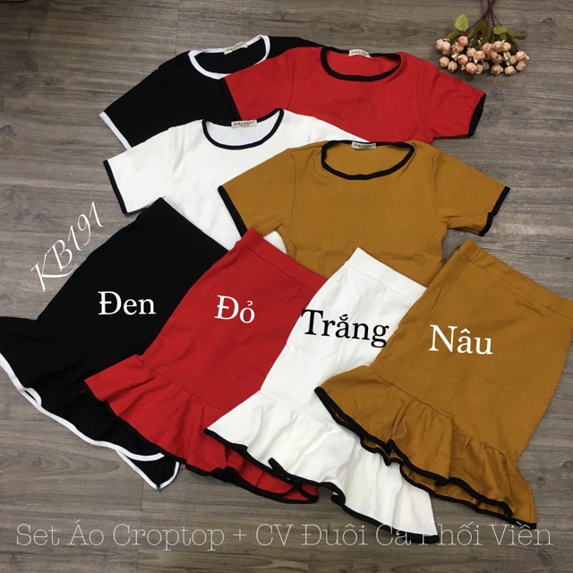 Set Áo Croptop + Chân Váy Đuôi Cá Phối Viền | WebRaoVat - webraovat.net.vn