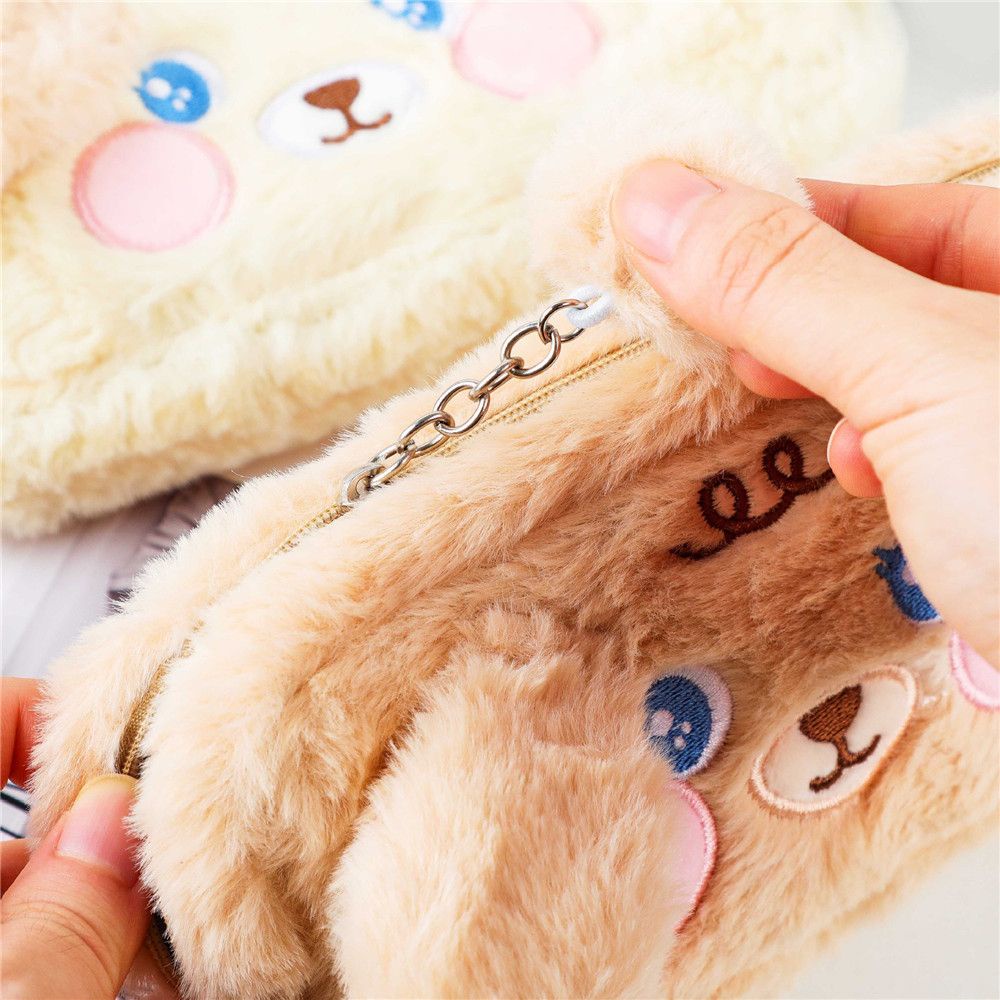 Túi đựng bút bằng vải lông hình cún / mèo dễ thương sức chứa lớn nhiều màu tùy chọn