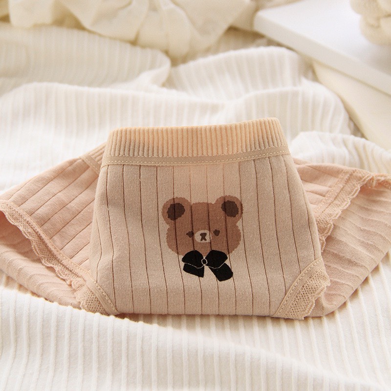 Quần Lót Nữ Cotton Cao cấp tông kem họa tiết gấu đáng yêu ngộ nghĩnh MÃ C013