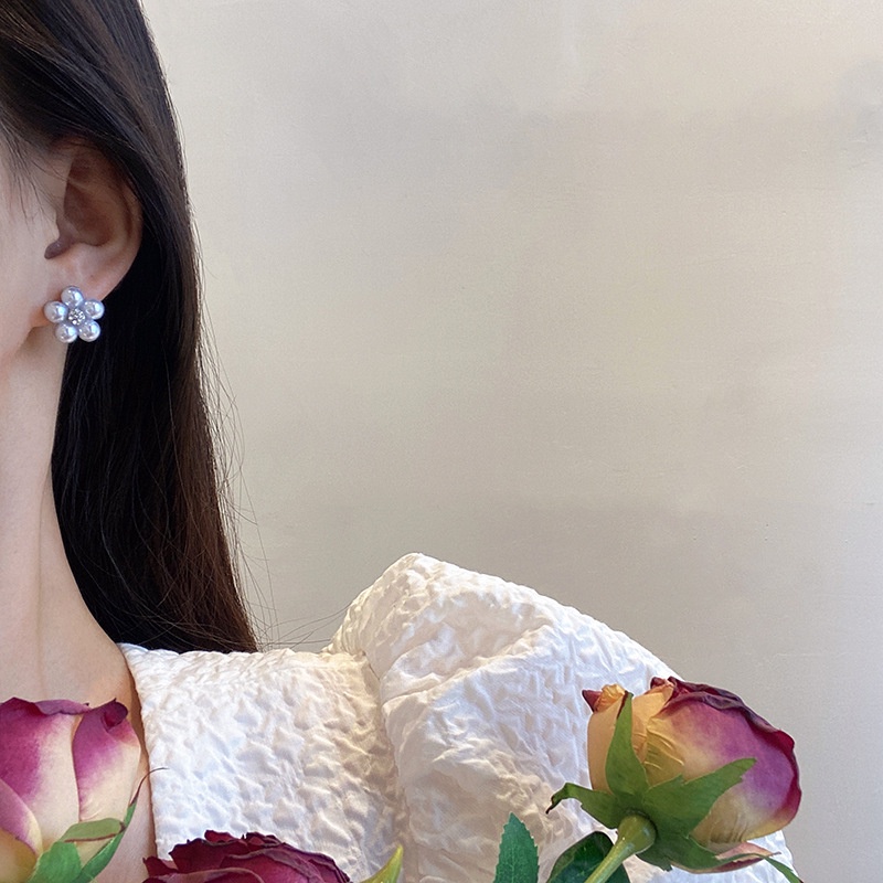 Bông Tai Hình Hoa Đính Ngọc Trai Giả Màu Trắng Thời Trang Mùa Hè Phong Cách Pháp Hàng Mới 2022