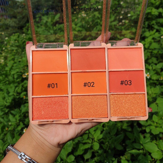 Má hồng 3 ô Kiss Beauty Peach Of Blush màu sắc trẻ trung, năng động, nhỏ gọn nội địa Trung | BigBuy360 - bigbuy360.vn