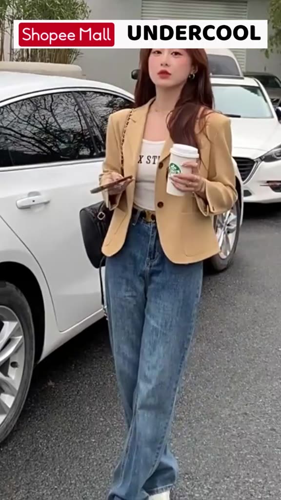 Áo Blazer Croptop 2 lớp dáng ngắn 2 khuy Tay Dài Vạt bầu UNDERCOOL - Vest Ngắn đẹp AV03 | BigBuy360 - bigbuy360.vn