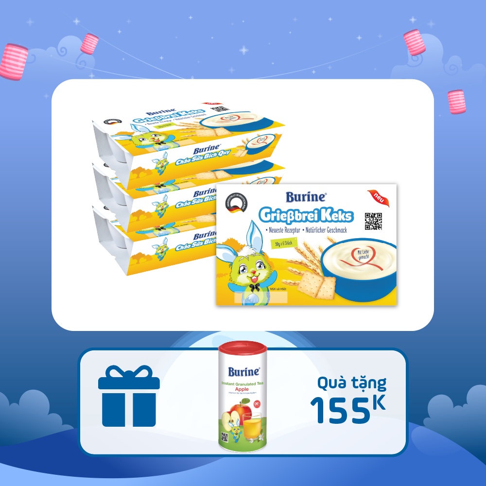 Combo 4 vỉ Cháo sữa ăn dặm Burine vị Bích quy dành cho bé từ 6 tháng tuổi - Nhập khẩu 100% từ Đức