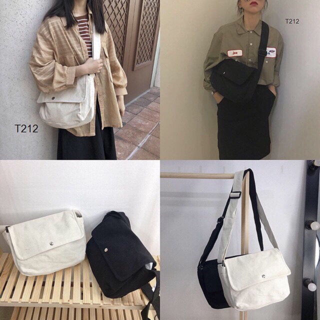 túi canvas vải trơn ulzzang đeo chéo vừa a4 doraeshoppp