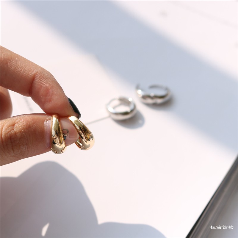 【kifli】Khuyên Tai Tròn Mạ Vàng 14K Đơn Giản