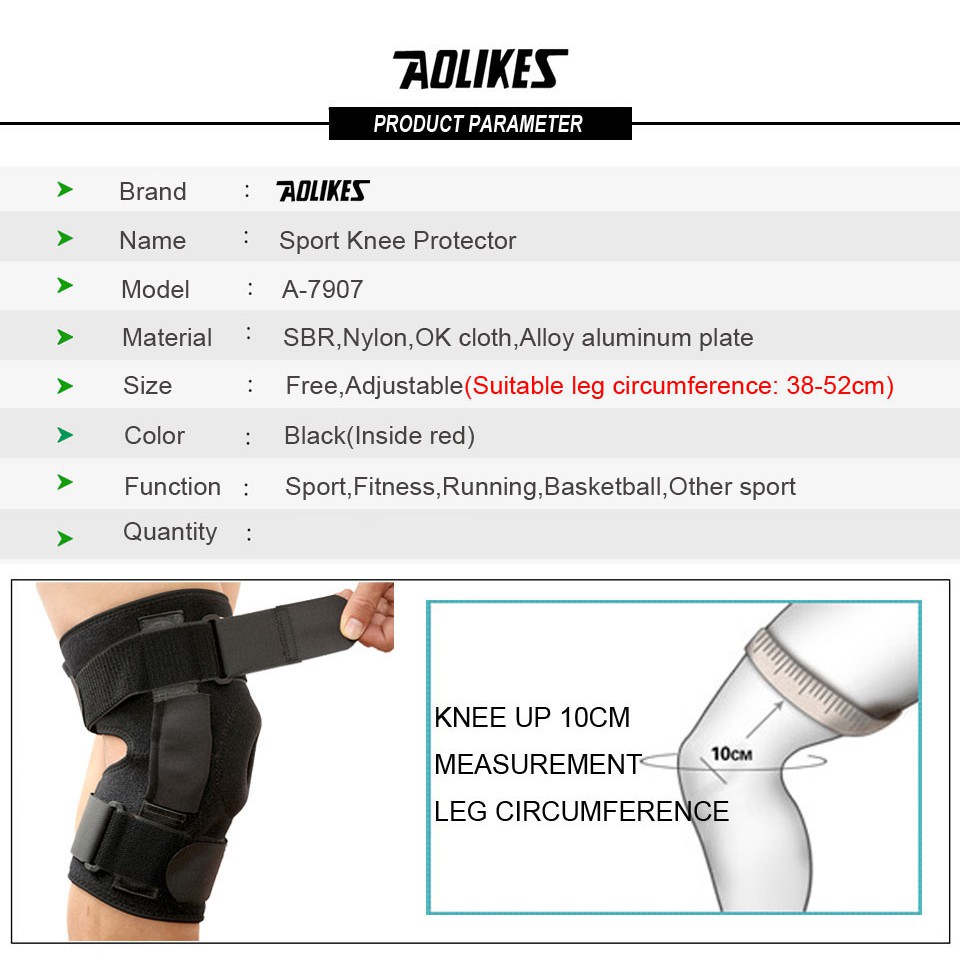 Bộ 2 đai trợ lực khớp gối AOLIKES A-7907 sử dụng thanh hợp kim nhôm cao cấp sport knee protector