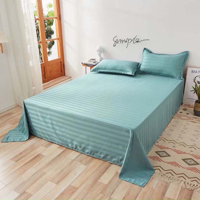 Bộ ga gối cotton kẻ 3F chuyên dùng cho khách sạn, homestay - Màu Xanh Ngọc