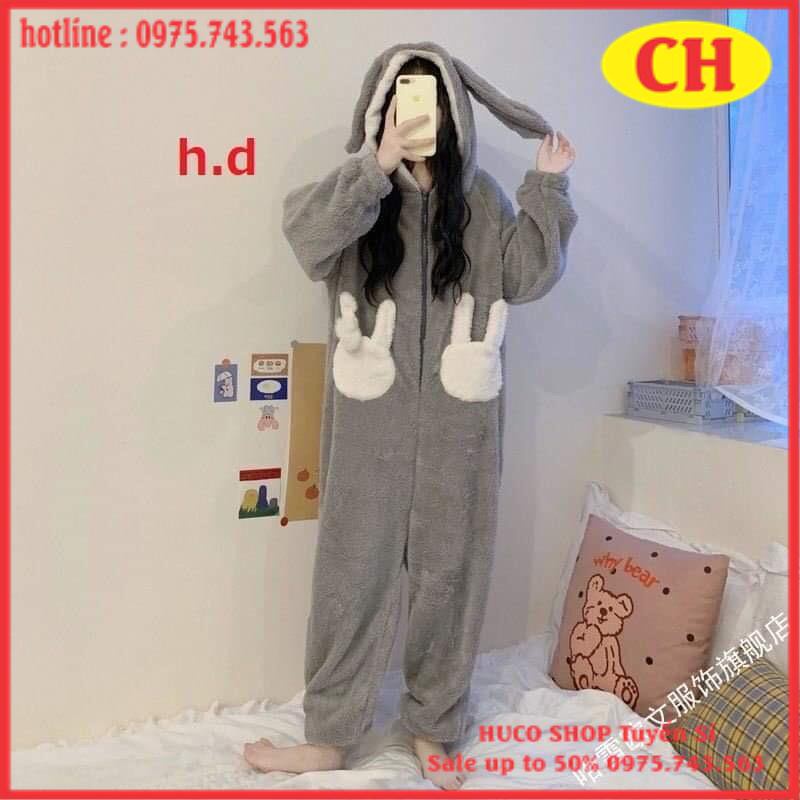 bộ lông liền thân TAI THỎ CUTE - Bộ đồ ngủ mùa đông mặc nhà siêu ấm form rộng nam nữ unisex freesize giá rẻ ulzzang