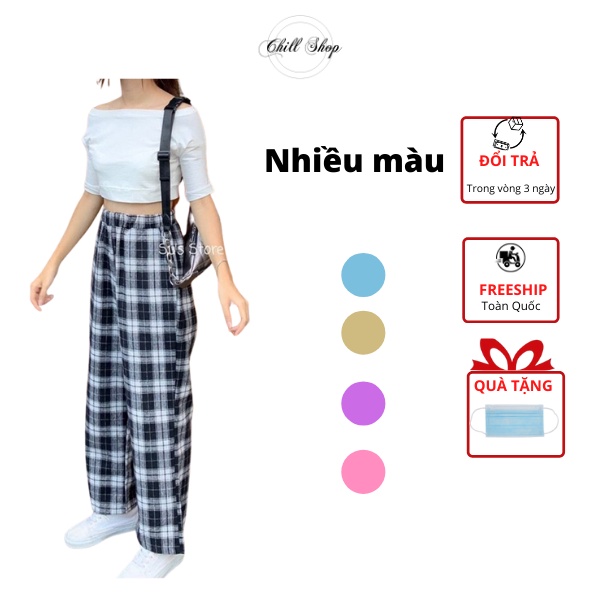 Quần caro ống rộng Unisex freesize chất kate thóang mát loại 02 CHILLSHOP