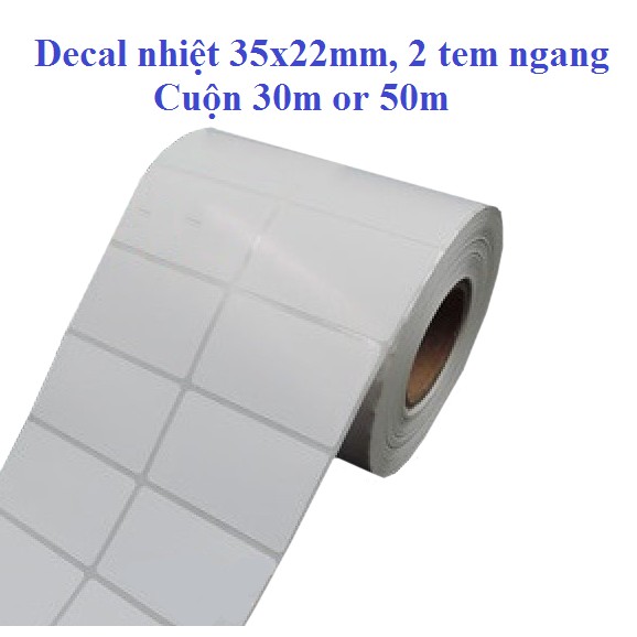 Giấy in mã vạch 2 tem ngang 35x22mm - Giấy decal nhiệt 2 tem khổ 70x22mm