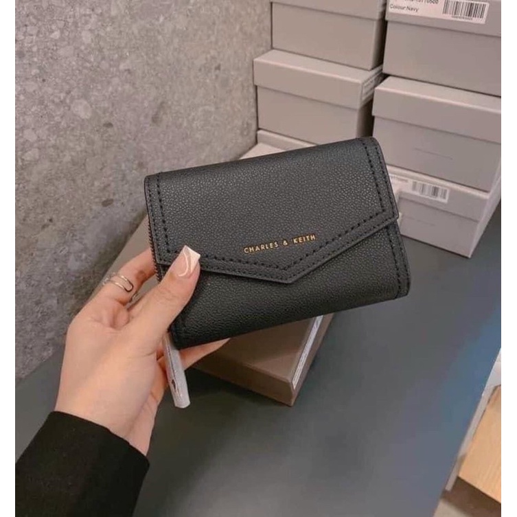 Ví gập CnK bì thư cúc bấm khoá kéo nhiều ngăn size trung 14cm fullbox