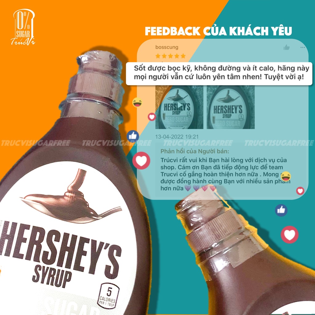 Syrup chocolate Hershey's không đường