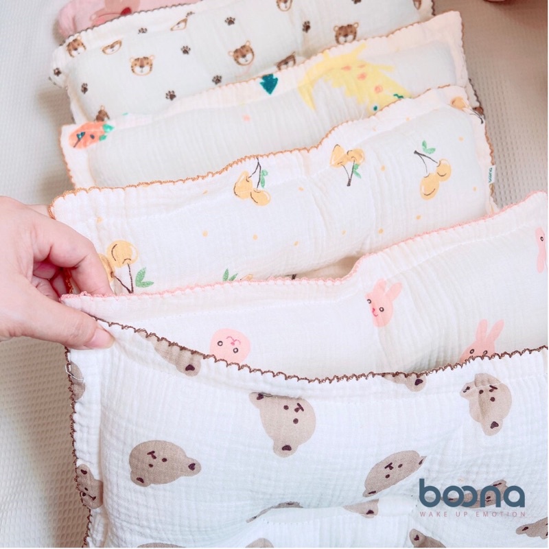 [ Boona /Mio ] gối bông, gối lõm Boona, Mio cho bé sơ sinh đến 3t không kèm chăn