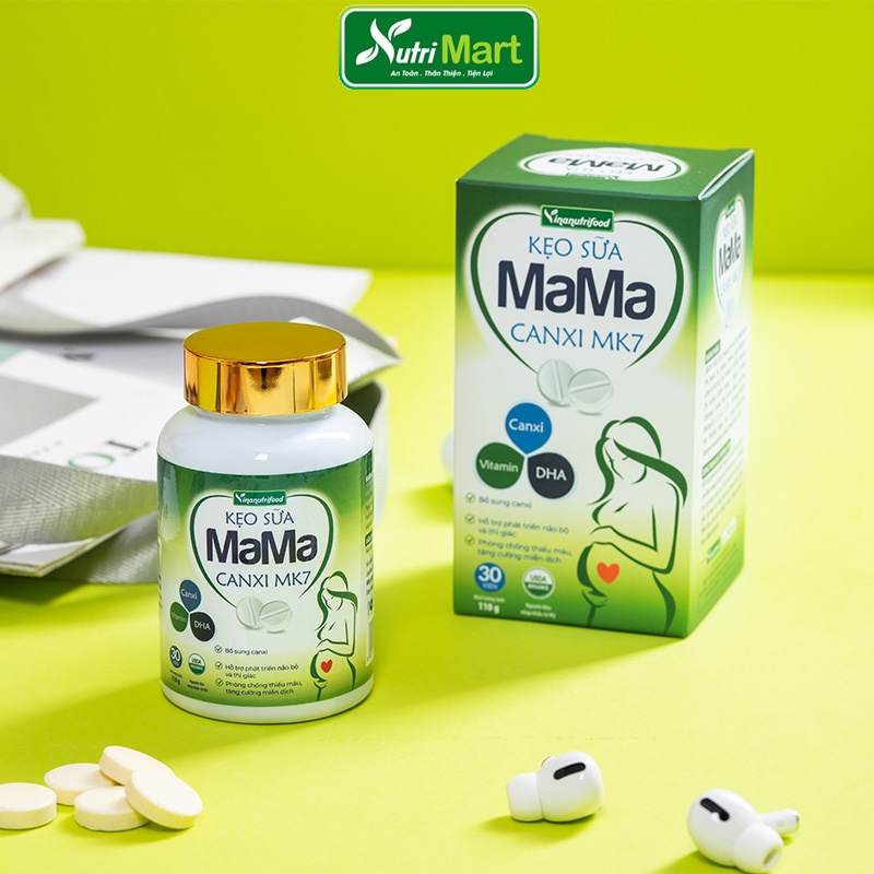 Kẹo Sữa MAMA CANXI MK7 NutriMart Cung Cấp Canxi, Vitamin Có Lợi Cho Trẻ Em