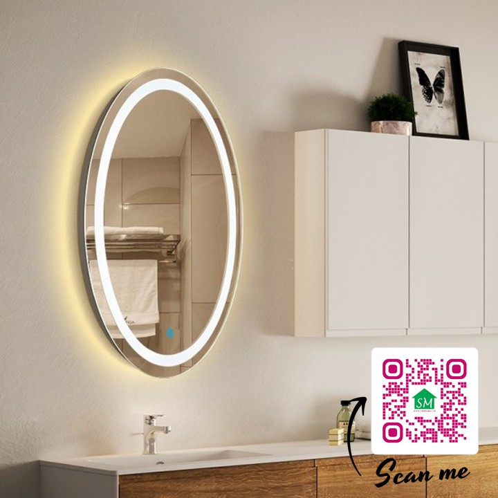 GƯƠNG ĐÈN LED PHÒNG TẮM HÌNH OVAL  SMHOME GNT07 - TÍCH HỢP ĐÈN LED VÀ CÔNG TẮC CẢM ỨNG TRÊN GƯƠNG